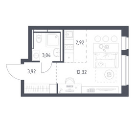 Планировка студии(квартира) площадью 22.2 квадратных метров в ЖК “ЖК Новое Видное”