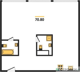 Планировка двухкомнатной(квартира) площадью 70.8 квадратных метров в ЖК “ЖК Nametkin Tower (Наметкин Тауэр)”