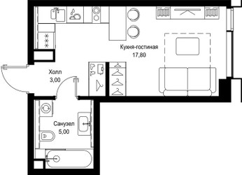 Планировка студии(квартира) площадью 25.8 квадратных метров в ЖК “Мультиквартал СИТИДЗЕН”