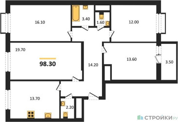 Планировка 4+ комнате(квартира) площадью 98.3 квадратных метров в “ЖК Римский”