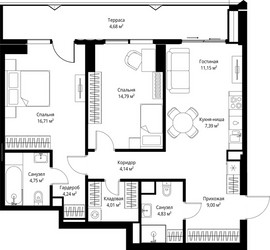 Планировка двухкомнатной(квартира) площадью 85.69 квадратных метров в ЖК “ЖК Джойс”