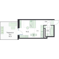 Планировка студии(квартира) площадью 33.1 квадратных метров в “ЖК G3 Михалевич”