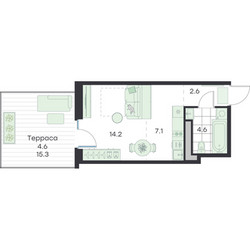 Планировка студии(квартира) площадью 33.1 квадратных метров в ЖК “ЖК G3 Михалевич”