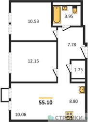 Планировка двухкомнатной(квартира) площадью 55.1 квадратных метров в ЖК “ЖК Остафьево”