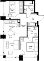Планировка двухкомнатной(квартира) площадью 52.08 квадратных метров в “ЖК СЕТ”