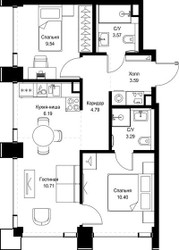 Планировка двухкомнатной(квартира) площадью 52.08 квадратных метров в ЖК “ЖК СЕТ”