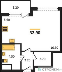 Планировка студии(квартира) площадью 32.9 квадратных метров в ЖК “Квартал Филатов луг”