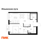 Планировка однокомнатной(квартира) площадью 36.85 квадратных метров в “ЖК Ильинские луга”