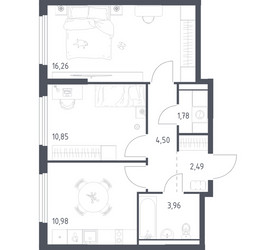 Планировка двухкомнатной(квартира) площадью 50.82 квадратных метров в ЖК “ЖК Пригород Лесное”