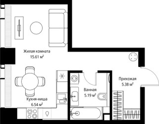 Планировка студии(квартира) площадью 32.72 квадратных метров в ЖК “ЖК Веер”