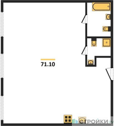 Планировка двухкомнатной(квартира) площадью 71.1 квадратных метров в ЖК “ЖК Nametkin Tower (Наметкин Тауэр)”