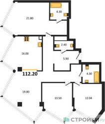 Планировка трехкомнатной(квартира) площадью 112.2 квадратных метров в ЖК “ЖК Монблан”