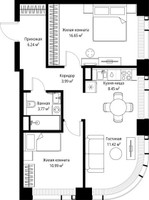 Планировка двухкомнатной(квартира) площадью 61.51 квадратных метров в “ЖК Веер”