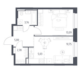 Планировка однокомнатной(квартира) площадью 41.21 квадратных метров в ЖК “ЖК Заречье Парк”