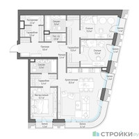 Планировка трехкомнатной(квартира) площадью 134.24 квадратных метров в “Квартал Тишинский Бульвар”