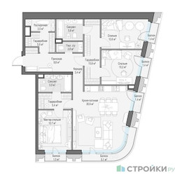 Планировка трехкомнатной(квартира) площадью 134.24 квадратных метров в ЖК “Квартал Тишинский Бульвар”