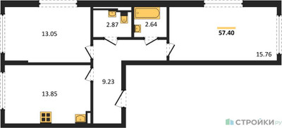 Планировка двухкомнатной(квартира) площадью 57.4 квадратных метров в ЖК “ЖК Остафьево”