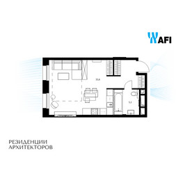 Планировка однокомнатной(апартаменты) площадью 40.7 квадратных метров в ЖК “ЖК Резиденции Архитекторов”