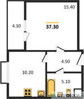 Планировка однокомнатной(квартира) площадью 37.3 квадратных метров в “ЖК Римский”