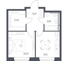 Планировка однокомнатной(квартира) площадью 35.78 квадратных метров в “ЖК Новое Видное”