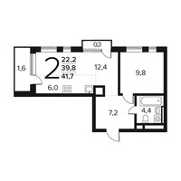 Планировка двухкомнатной(квартира) площадью 41.7 квадратных метров в “Новые Ватутинки. Заречный”