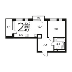 Планировка двухкомнатной(квартира) площадью 41.7 квадратных метров в ЖК “Новые Ватутинки. Заречный”