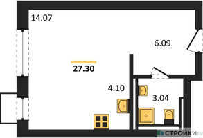 Планировка студии(квартира) площадью 27.3 квадратных метров в “ЖК Богдановский Лес”