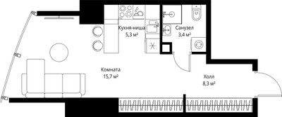 Планировка студии(квартира) площадью 32.7 квадратных метров в ЖК “ЖК ОНЕ”