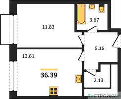 Планировка однокомнатной(квартира) площадью 36.39 квадратных метров в “ЖК Новоград Павлино”