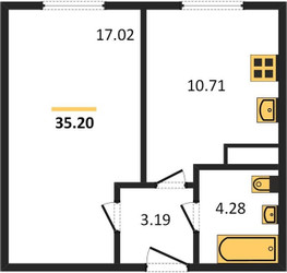 Планировка однокомнатной(квартира) площадью 35 квадратных метров в ЖК “ЖК Борисоглебское”