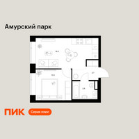 Планировка однокомнатной(квартира) площадью 34 квадратных метров в “ЖК Амурский парк”