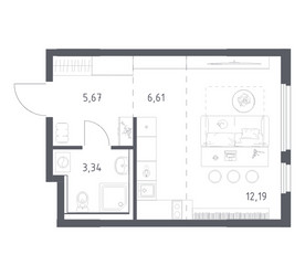 Планировка студии(квартира) площадью 27.81 квадратных метров в ЖК “ЖК Пригород Лесное”