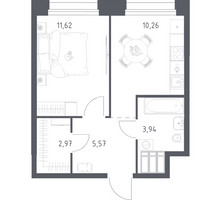 Планировка однокомнатной(апартаменты) площадью 34.36 квадратных метров в “ЖК Апарт-отель Тропарево парк”