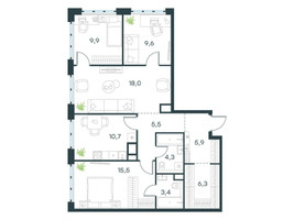 Планировка 4+ комнатной(квартира) площадью 89.1 квадратных метров в “ЖК Level Южнопортовая”