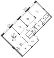 Планировка трехкомнатной(квартира) площадью 85.1 квадратных метров в “ЖК Резиденции Сколково”