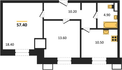 Планировка двухкомнатной(квартира) площадью 57.4 квадратных метров в ЖК “ЖК Парк Легенд 2”