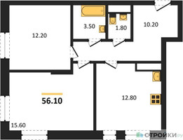 Планировка двухкомнатной(квартира) площадью 56.1 квадратных метров в “ЖК Первый Московский”