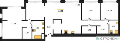 Планировка трехкомнатной(квартира) площадью 116.7 квадратных метров в ЖК “ЖК Дом А”