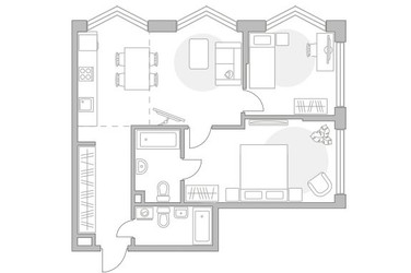Планировка трехкомнатной(квартира) площадью 66.44 квадратных метров в ЖК “ЖК Мневники от Гранель”