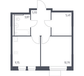 Планировка однокомнатной(квартира) площадью 35.83 квадратных метров в ЖК “ЖК Молжаниново”