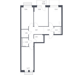 Планировка трехкомнатной(квартира) площадью 78.3 квадратных метров в ЖК “ЖК Рублевский Квартал”