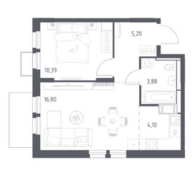 Планировка однокомнатной(квартира) площадью 40.37 квадратных метров в ЖК “ЖК Большое Путилково”