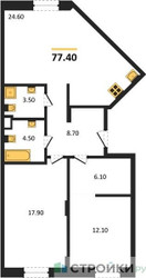 Планировка двухкомнатной(квартира) площадью 77.4 квадратных метров в ЖК “ЖК Резиденции Сколково”