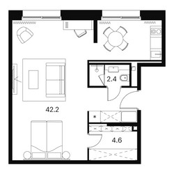 Планировка студии(апартаменты) площадью 49.2 квадратных метров в ЖК “Апарт-комплекс Аквилон Сигнал”