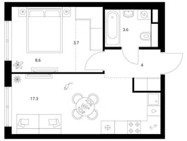Планировка однокомнатной(квартира) площадью 37.2 квадратных метров в “ЖК Москворечье”