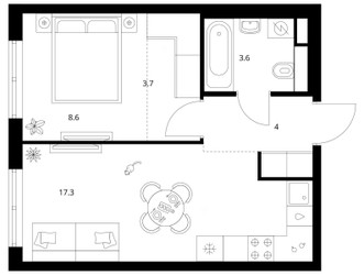 Планировка однокомнатной(квартира) площадью 37.2 квадратных метров в ЖК “ЖК Москворечье”
