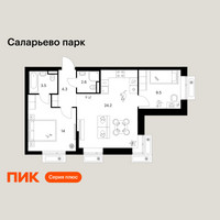 Планировка двухкомнатной(квартира) площадью 58.1 квадратных метров в “ЖК Саларьево парк”