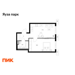 Планировка однокомнатной(квартира) площадью 41.5 квадратных метров в ЖК “ЖК Яуза Парк (Мытищи)”