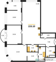 Планировка трехкомнатной(квартира) площадью 153.1 квадратных метров в “ЖК Большая Татарская 35”