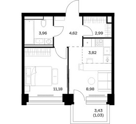 Планировка однокомнатной(квартира) площадью 36.58 квадратных метров в ЖК “ЖК НОВА”